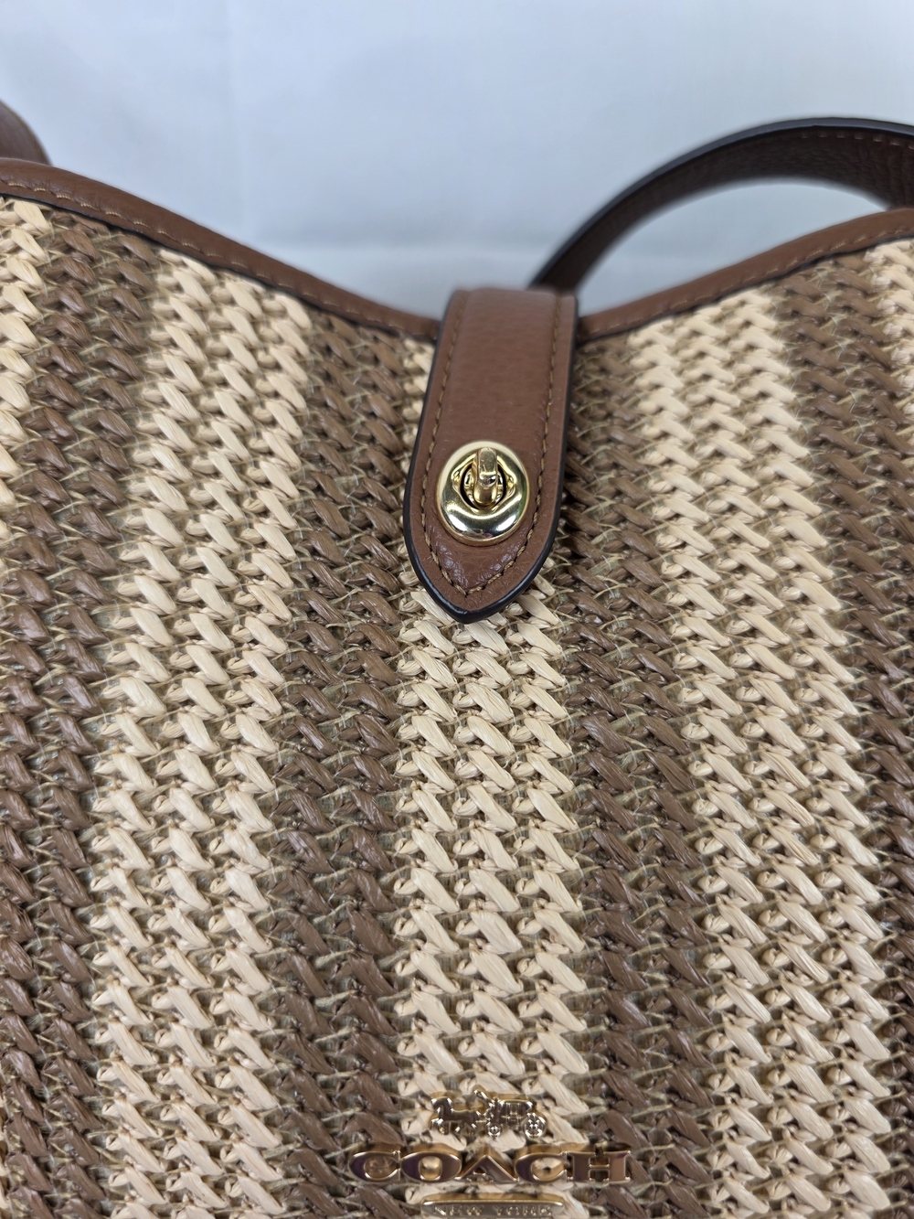 Coach Hadley Brown Mini Natural Woven Leather-Trim Crossbody Straw Bag - Picture 8 of 12